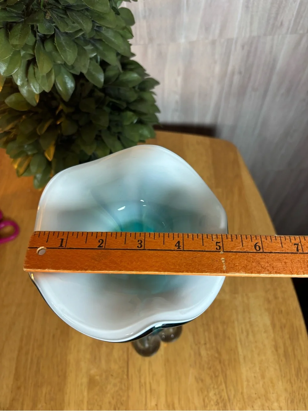 Vintage Mid-Century Murano Style Teal Fluted Glass Vase Elegant Home Decor